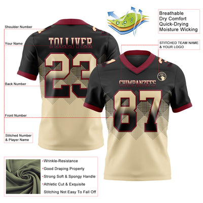 Custom Black Cream-Crimson Authentic Gradient Square Shape Flag Football Jersey