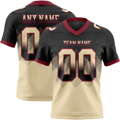Custom Black Cream-Crimson Authentic Gradient Square Shape Flag Football Jersey