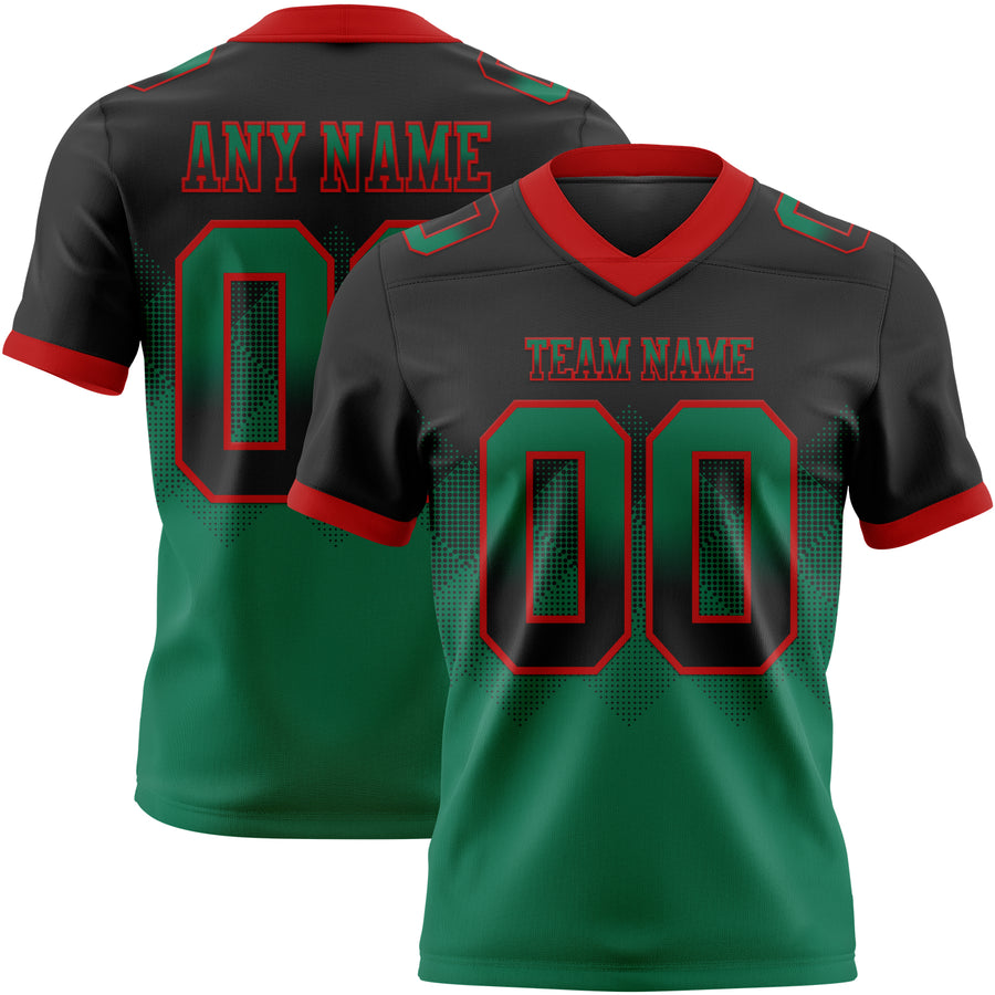 Custom Black Kelly Green-Red Authentic Gradient Square Shape Flag Football Jersey