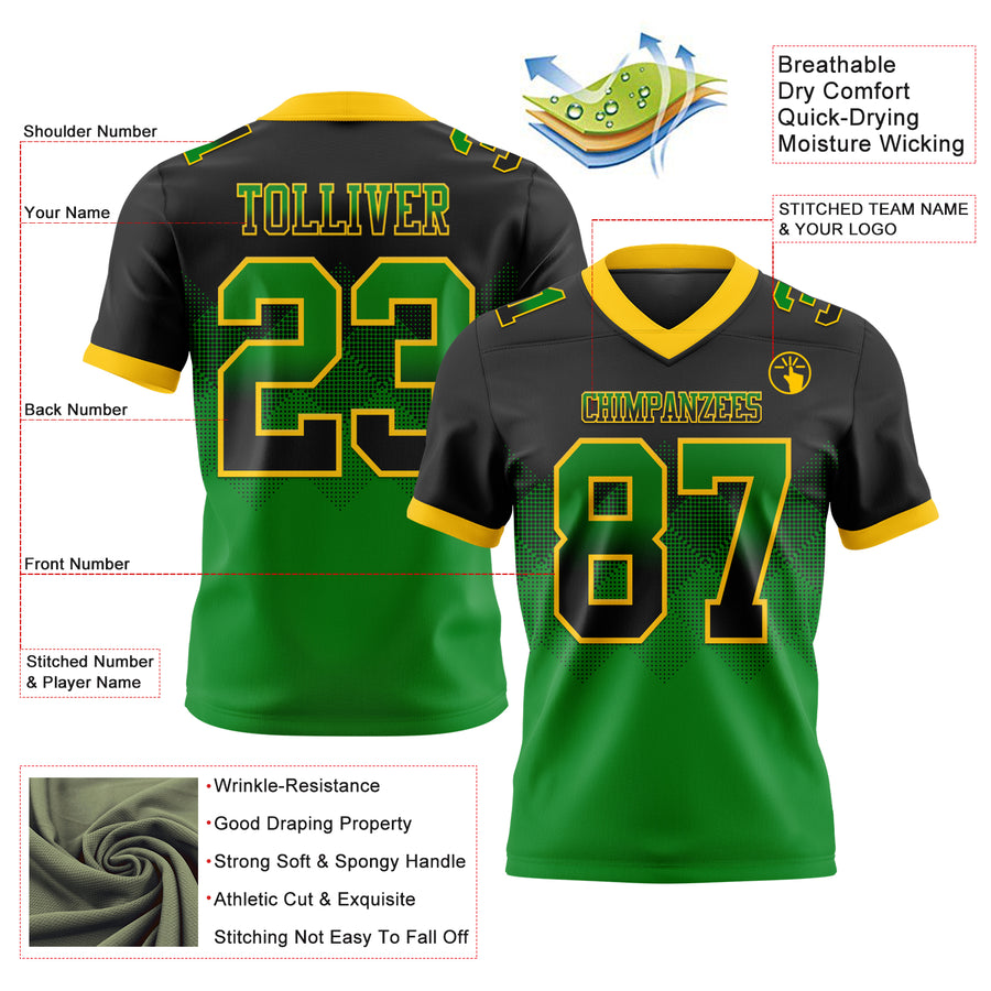 Custom Black Grass Green-Yellow Authentic Gradient Square Shape Flag Football Jersey