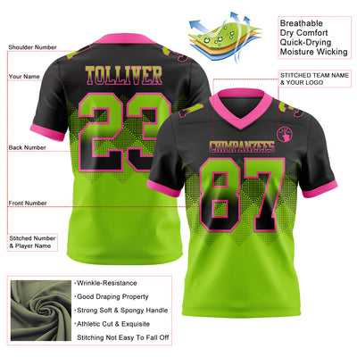 Custom Black Neon Green-Pink Authentic Gradient Square Shape Flag Football Jersey