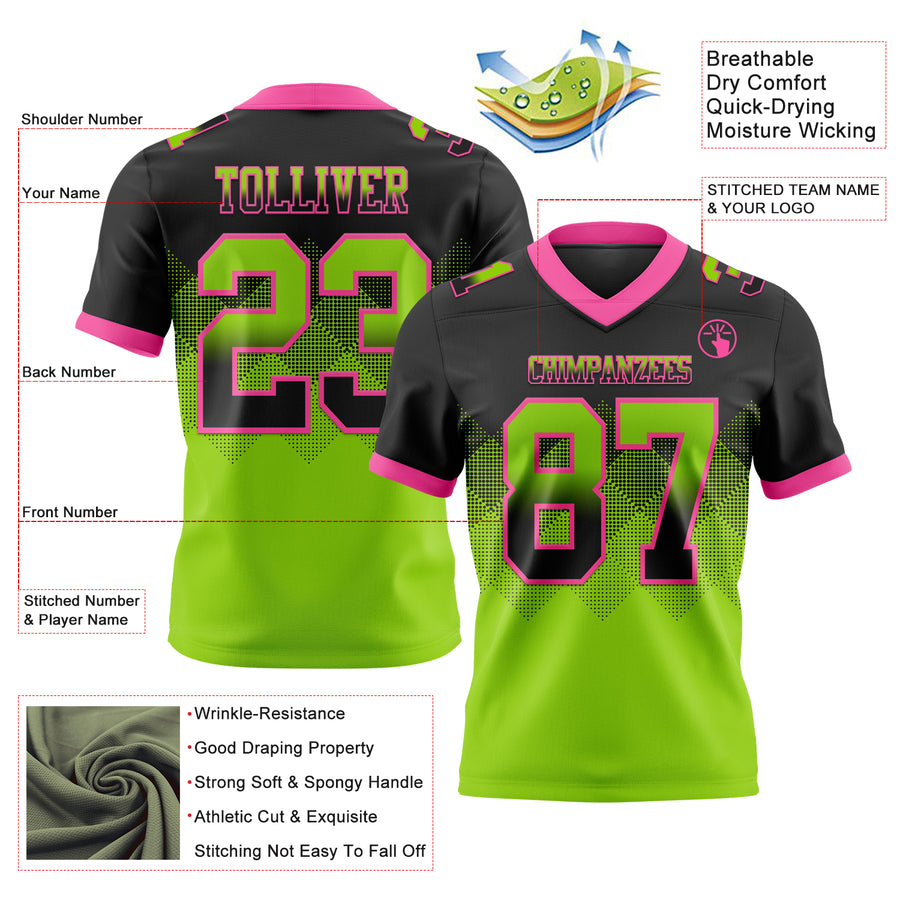 Custom Black Neon Green-Pink Authentic Gradient Square Shape Flag Football Jersey
