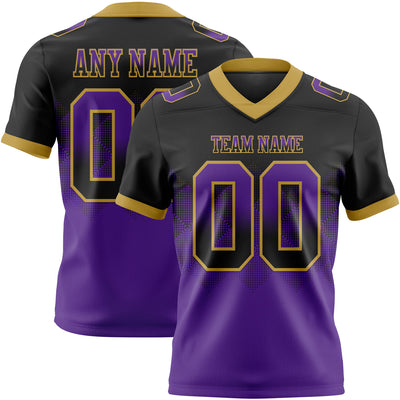Custom Black Purple-Old Gold Authentic Gradient Square Shape Flag Football Jersey