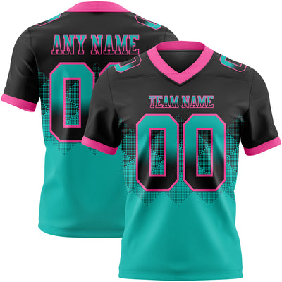 Custom Black Aqua-Pink Authentic Gradient Square Shape Flag Football Jersey