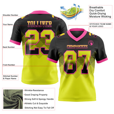 Custom Black Neon Yellow-Pink Authentic Gradient Square Shape Flag Football Jersey