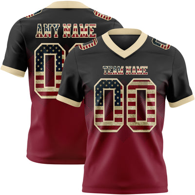 Custom Black Vintage USA Flag Crimson-Cream Authentic Gradient Square Shape Flag Football Jersey