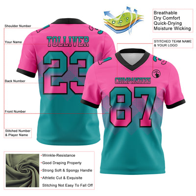 Custom Pink Teal-Black Authentic Gradient Square Shape Flag Football Jersey