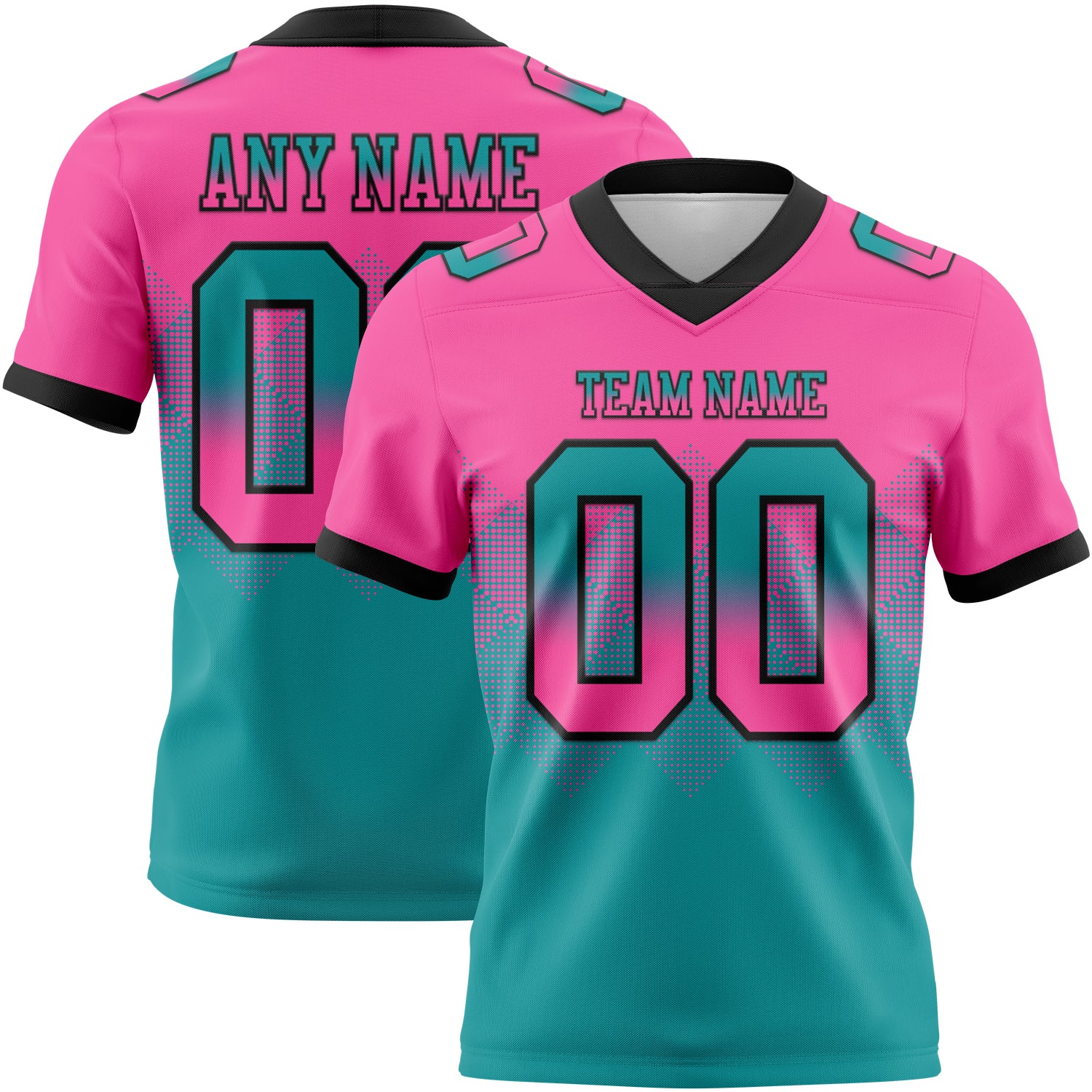 Custom Pink Teal-Black Authentic Gradient Square Shape Flag Football Jersey