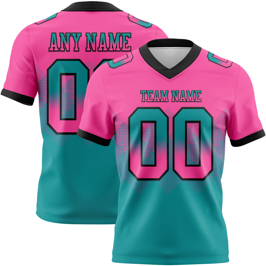 Custom Pink Teal-Black Authentic Gradient Square Shape Flag Football Jersey