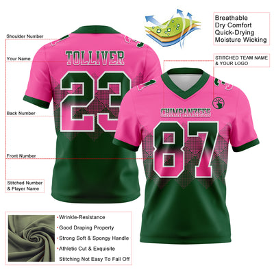 Custom Pink Green-White Authentic Gradient Square Shape Flag Football Jersey