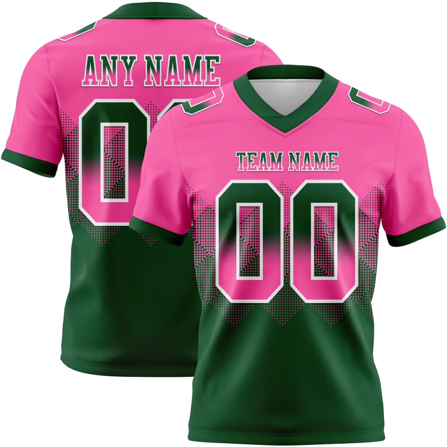 Custom Pink Green-White Authentic Gradient Square Shape Flag Football Jersey