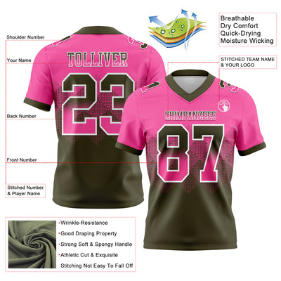 Custom Pink Olive-White Authentic Gradient Square Shape Flag Football Jersey