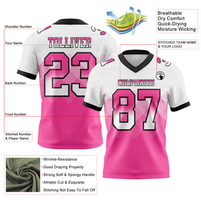 Custom White Pink-Black Authentic Gradient Square Shape Flag Football Jersey