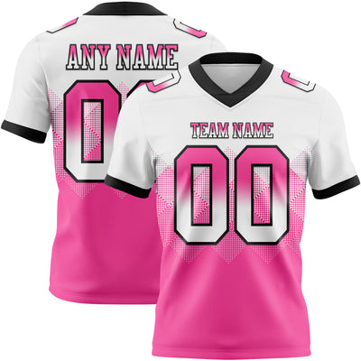 Custom White Pink-Black Authentic Gradient Square Shape Flag Football Jersey