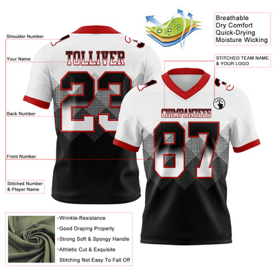 Custom White Black-Red Authentic Gradient Square Shape Flag Football Jersey