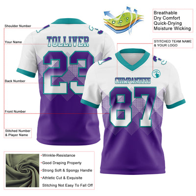 Custom White Purple-Teal Authentic Gradient Square Shape Flag Football Jersey