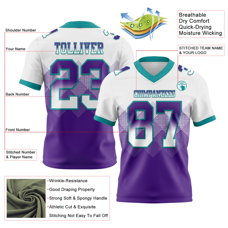Custom White Purple-Teal Authentic Gradient Square Shape Flag Football Jersey