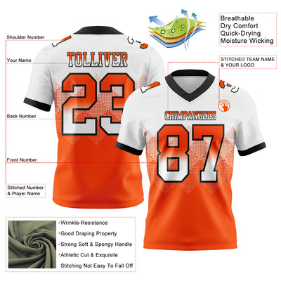 Custom White Orange-Black Authentic Gradient Square Shape Flag Football Jersey