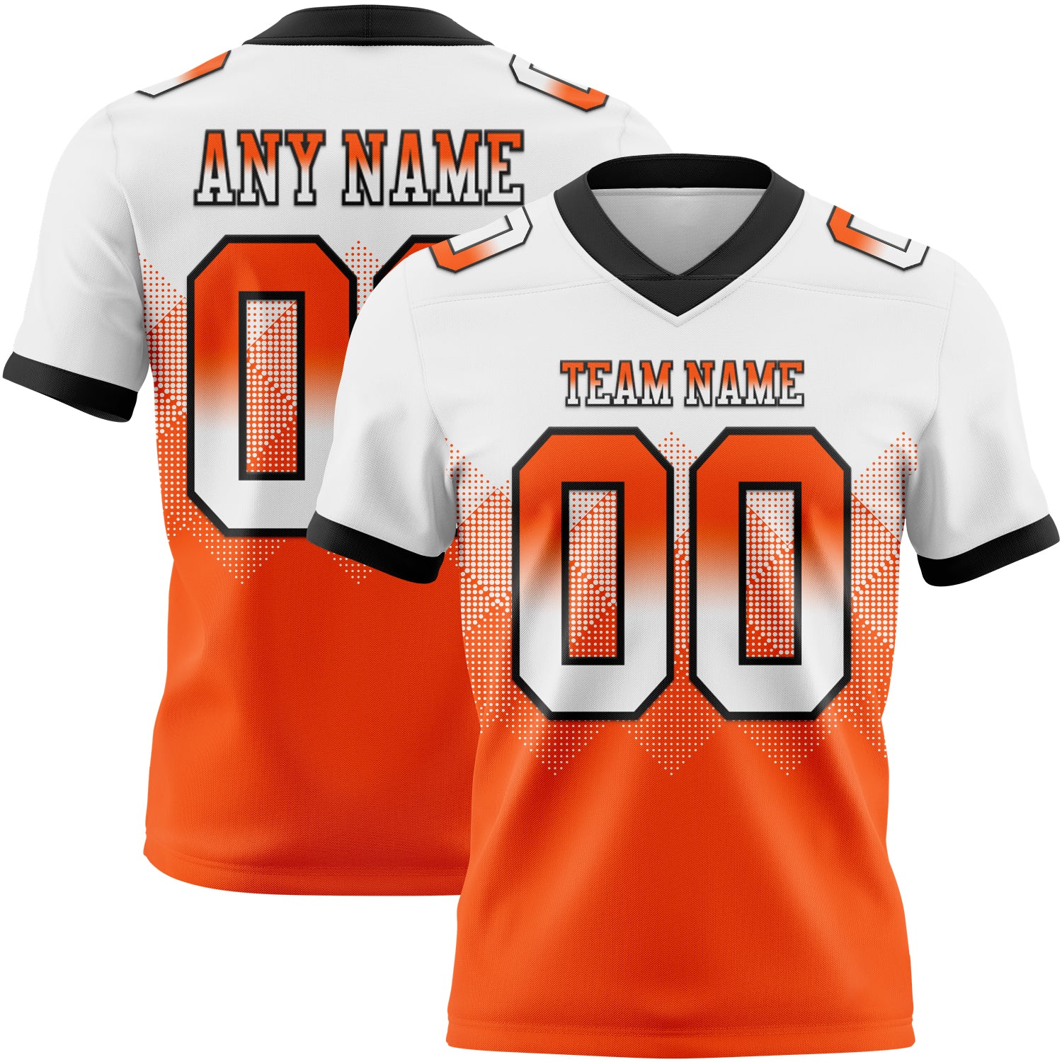 Custom White Orange-Black Authentic Gradient Square Shape Flag Football Jersey