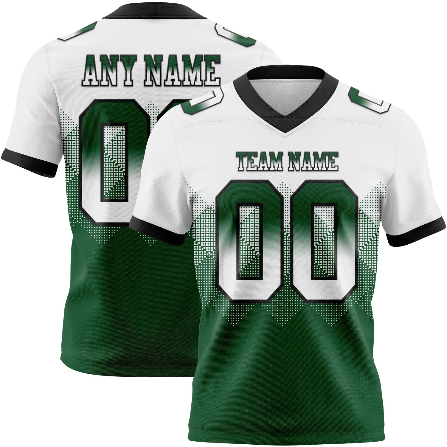 Custom White Green-Black Authentic Gradient Square Shape Flag Football Jersey