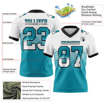 Custom White Teal-Black Authentic Gradient Square Shape Flag Football Jersey
