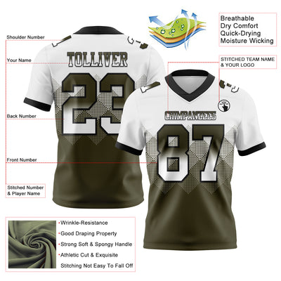 Custom White Olive-Black Authentic Gradient Square Shape Flag Football Jersey