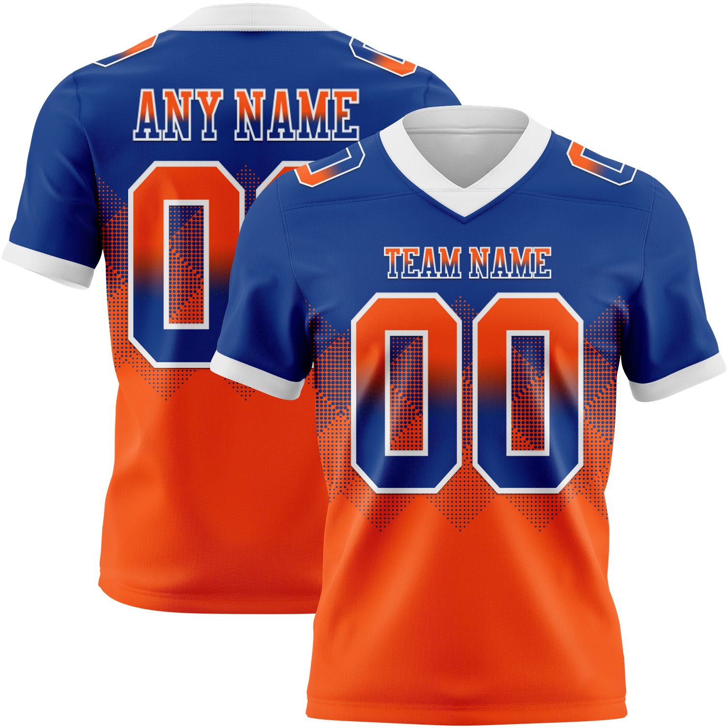 Custom Royal Orange-White Authentic Gradient Square Shape Flag Football Jersey