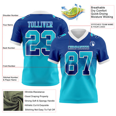Custom Royal Lakes Blue-White Authentic Gradient Square Shape Flag Football Jersey