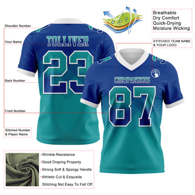 Custom Royal Teal-White Authentic Gradient Square Shape Flag Football Jersey
