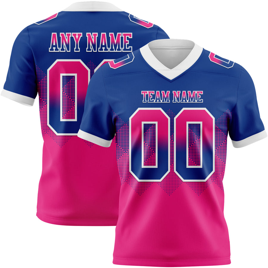 Custom Royal Hot Pink-White Authentic Gradient Square Shape Flag Football Jersey
