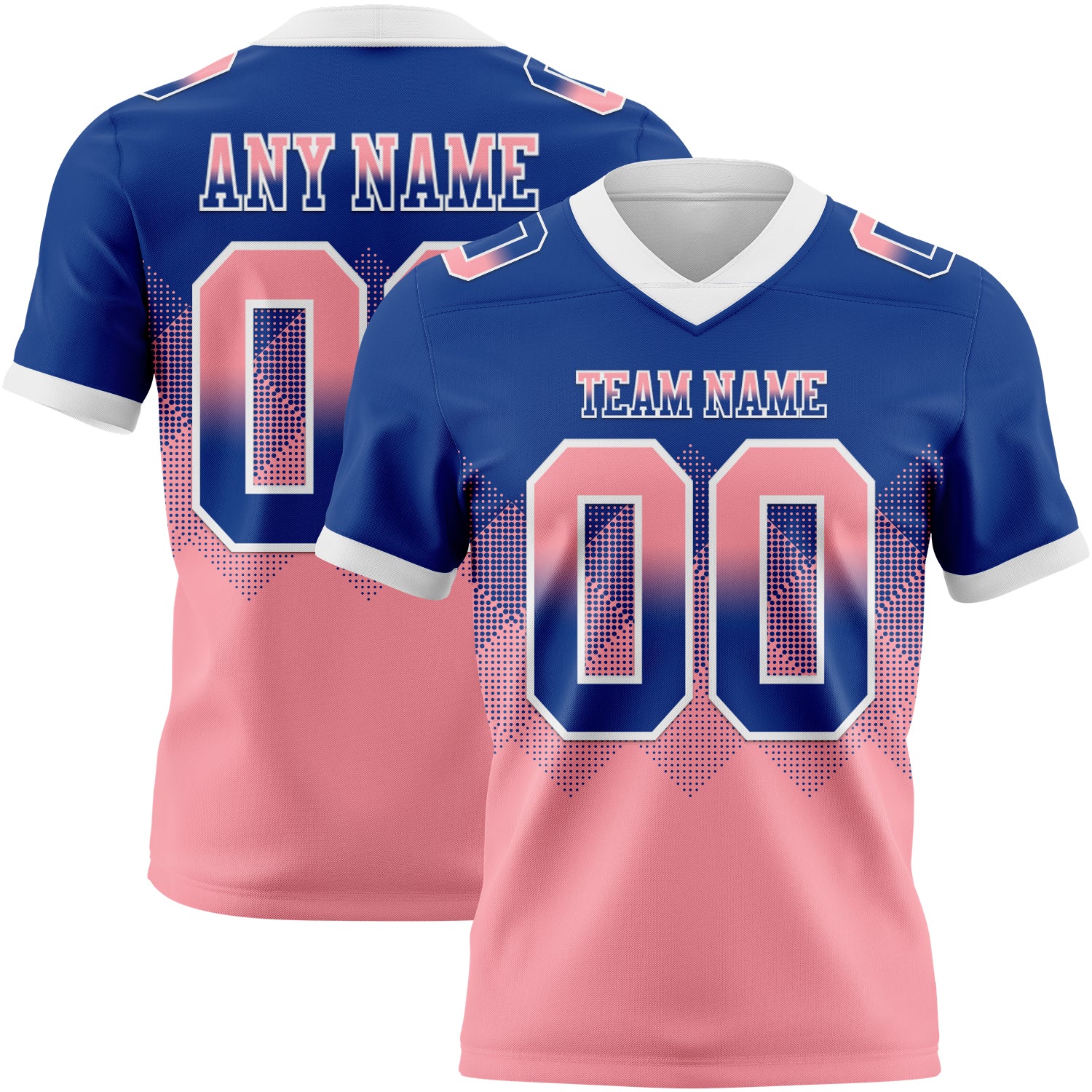 Custom Royal Medium Pink-White Authentic Gradient Square Shape Flag Football Jersey