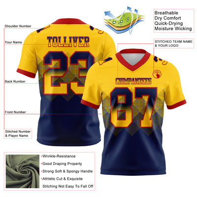 Custom Yellow Navy-Red Authentic Gradient Square Shape Flag Football Jersey