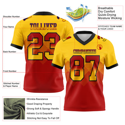 Custom Yellow Red-Black Authentic Gradient Square Shape Flag Football Jersey