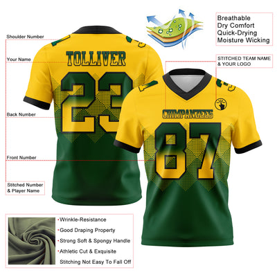 Custom Yellow Green-Black Authentic Gradient Square Shape Flag Football Jersey