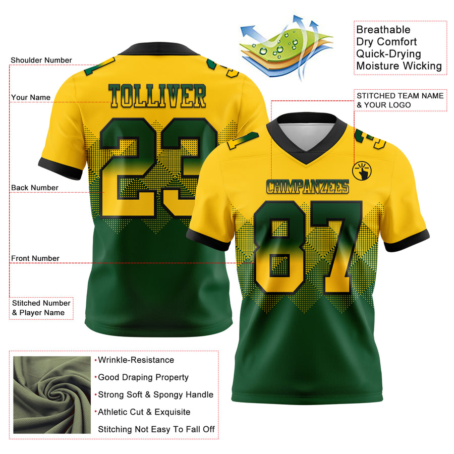 Custom Yellow Green-Black Authentic Gradient Square Shape Flag Football Jersey