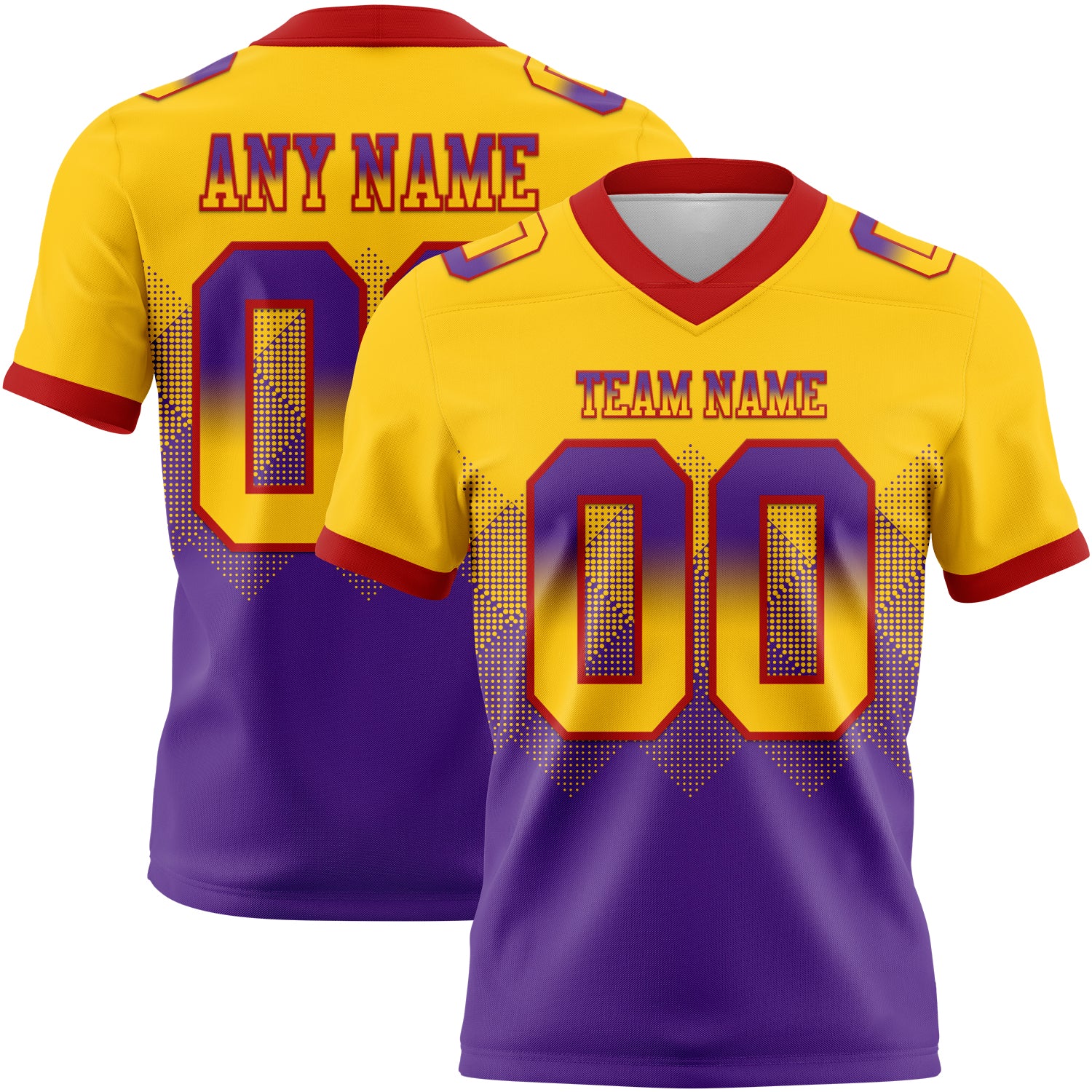 Custom Yellow Purple-Red Authentic Gradient Square Shape Flag Football Jersey