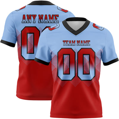 Custom Light Blue Red-Black Authentic Gradient Square Shape Flag Football Jersey