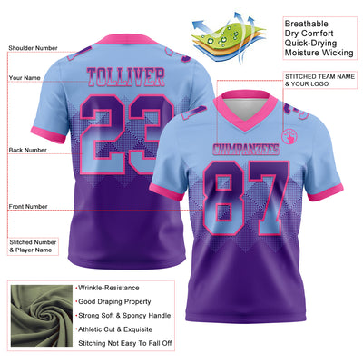 Custom Light Blue Purple-Pink Authentic Gradient Square Shape Flag Football Jersey