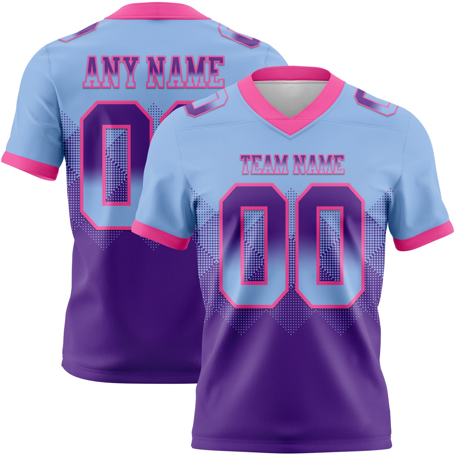 Custom Light Blue Purple-Pink Authentic Gradient Square Shape Flag Football Jersey