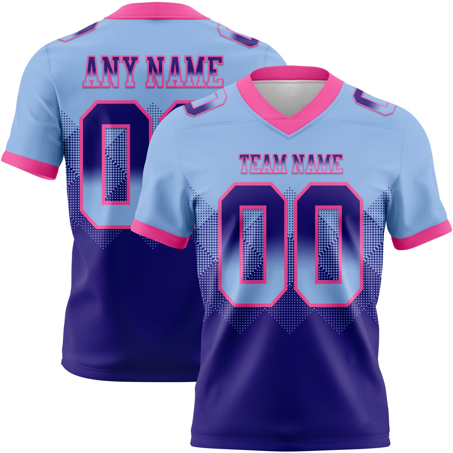 Custom Light Blue Dark Purple-Pink Authentic Gradient Square Shape Flag Football Jersey