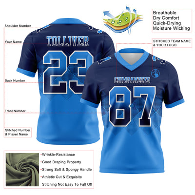 Custom Navy Powder Blue-White Authentic Gradient Square Shape Flag Football Jersey
