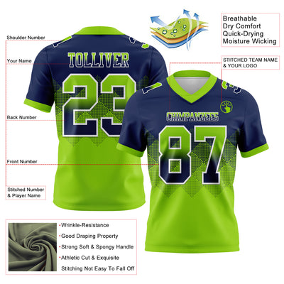 Custom Navy Neon Green-White Authentic Gradient Square Shape Flag Football Jersey
