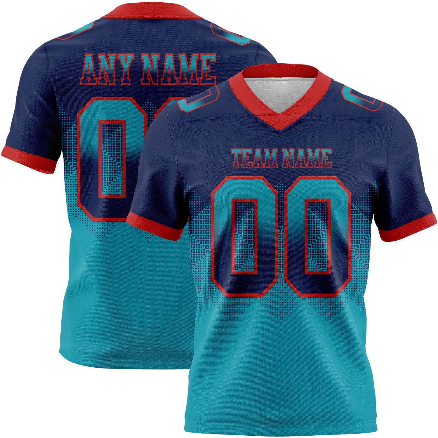Custom Navy Teal-Red Authentic Gradient Square Shape Flag Football Jersey