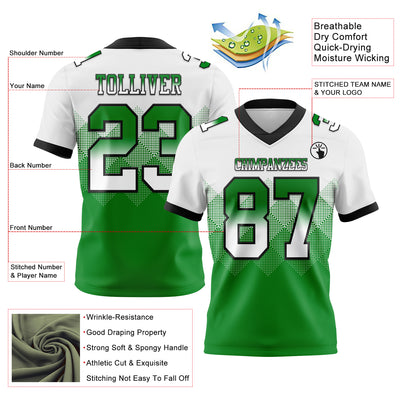 Custom White Grass Green-Black Authentic Gradient Square Shape Flag Football Jersey