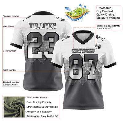Custom White Steel Gray-Black Authentic Gradient Square Shape Flag Football Jersey