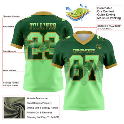 Custom Green Pea Green-Old Gold Authentic Gradient Square Shape Flag Football Jersey