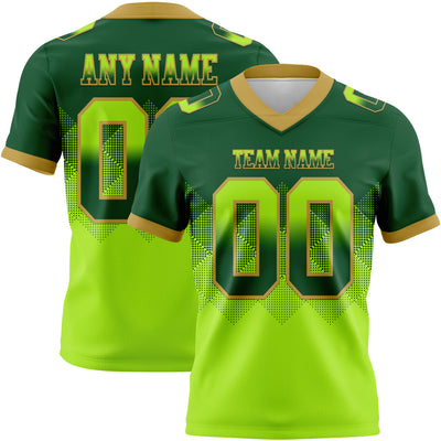 Custom Green Neon Green-Old Gold Authentic Gradient Square Shape Flag Football Jersey