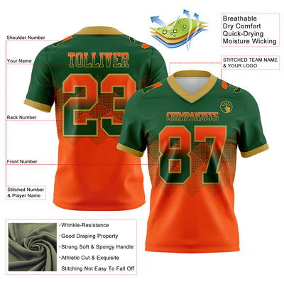 Custom Green Orange-Old Gold Authentic Gradient Square Shape Flag Football Jersey