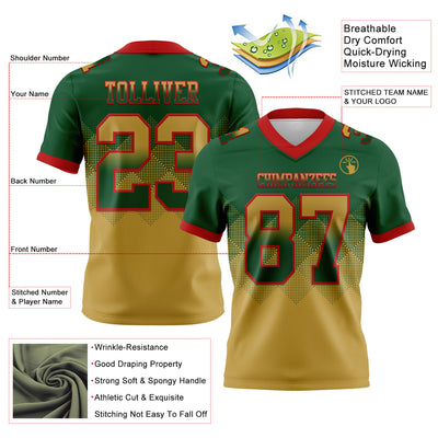 Custom Green Old Gold-Red Authentic Gradient Square Shape Flag Football Jersey