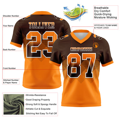 Custom Brown Orange-White Authentic Gradient Square Shape Flag Football Jersey
